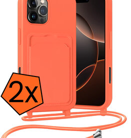 Nomfy Nomfy iPhone 16 Pro Hoesje Pashouder met Koord - Papaya - 2 PACK