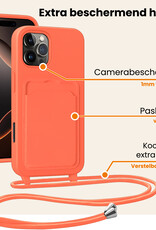 Nomfy Nomfy iPhone 16 Pro Hoesje Pashouder met Koord Met Screenprotector - Papaya