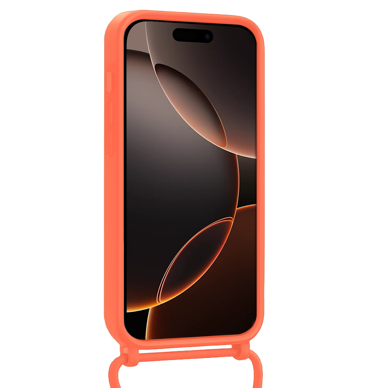 Nomfy Nomfy iPhone 16 Pro Hoesje Pashouder met Koord Met Screenprotector - Papaya