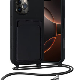 Nomfy Nomfy iPhone 16 Pro Hoesje Pashouder met Koord - Zwart