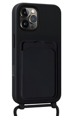 Nomfy Nomfy iPhone 16 Pro Hoesje Pashouder met Koord Met Screenprotector - Zwart