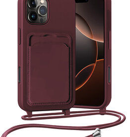Nomfy Nomfy iPhone 16 Pro Max Hoesje Pashouder met Koord - Aubergine