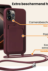 Nomfy Nomfy iPhone 16 Pro Max Hoesje Pashouder met Koord Met Screenprotector - Aubergine