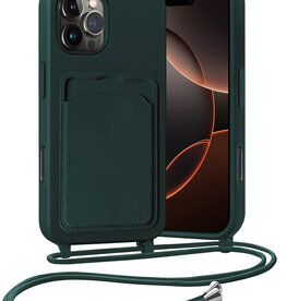 Nomfy Nomfy iPhone 16 Pro Max Hoesje Pashouder met Koord - Donkergroen