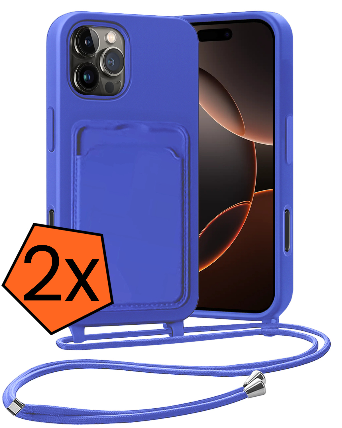 Nomfy Nomfy iPhone 16 Pro Max Hoesje Pashouder met Koord - Fel Blauw - 2 PACK