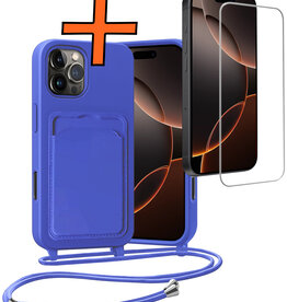 Nomfy Nomfy iPhone 16 Pro Max Hoesje Pashouder met Koord Met Screenprotector - Fel Blauw