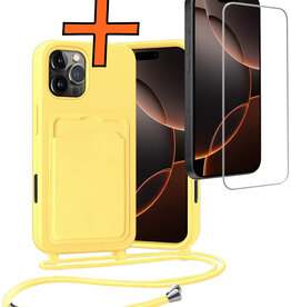 Nomfy Nomfy iPhone 16 Pro Max Hoesje Pashouder met Koord Met Screenprotector - Geel