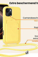 Nomfy Nomfy iPhone 16 Pro Max Hoesje Pashouder met Koord Met Screenprotector - Geel