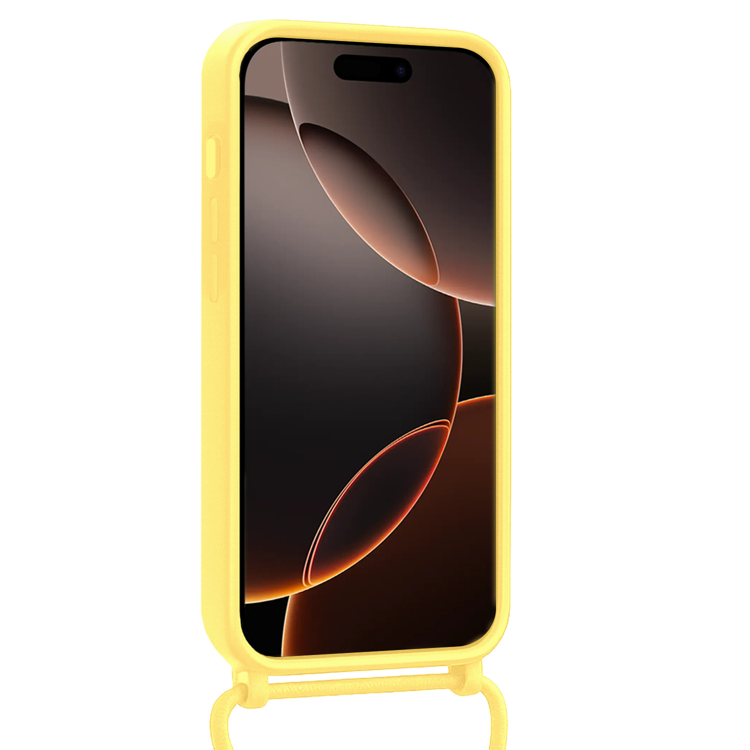 Nomfy Nomfy iPhone 16 Pro Max Hoesje Pashouder met Koord Met Screenprotector - Geel