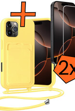 Nomfy Nomfy iPhone 16 Pro Max Hoesje Pashouder met Koord Met 2x Screenprotector - Geel
