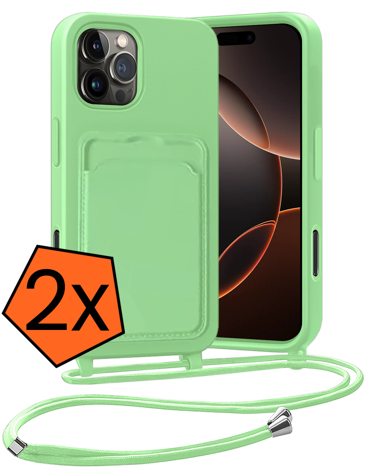 Nomfy Nomfy iPhone 16 Pro Max Hoesje Pashouder met Koord - Groen - 2 PACK