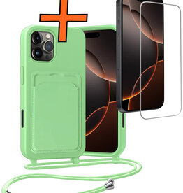 Nomfy Nomfy iPhone 16 Pro Max Hoesje Pashouder met Koord Met Screenprotector - Groen