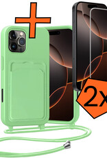 Nomfy Nomfy iPhone 16 Pro Max Hoesje Pashouder met Koord Met 2x Screenprotector - Groen