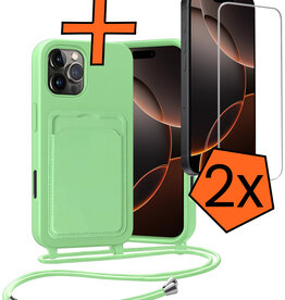 Nomfy Nomfy iPhone 16 Pro Max Hoesje Pashouder met Koord Met 2x Screenprotector - Groen
