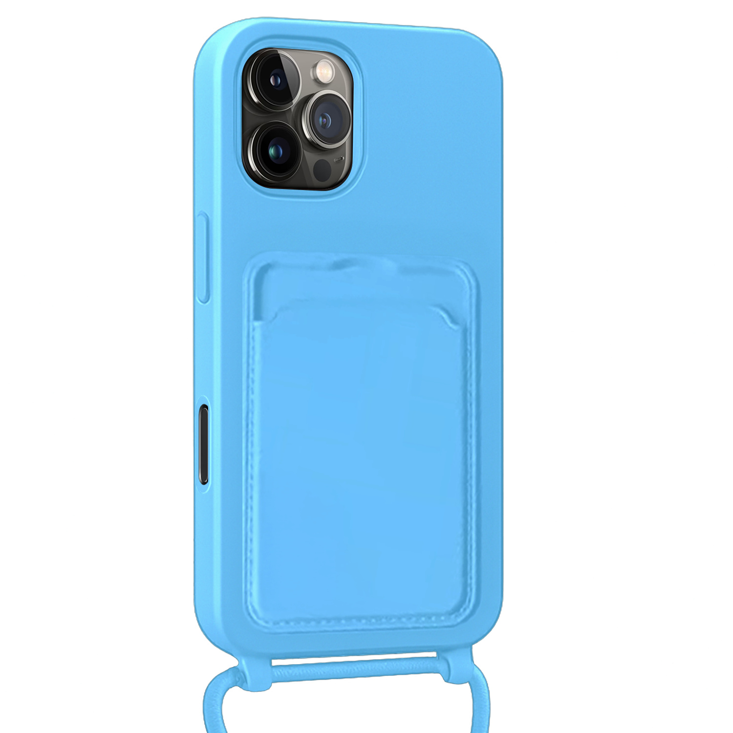 Nomfy Nomfy iPhone 16 Pro Max Hoesje Pashouder met Koord - Lichtblauw - 2 PACK