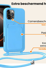 Nomfy Nomfy iPhone 16 Pro Max Hoesje Pashouder met Koord Met Screenprotector - Lichtblauw