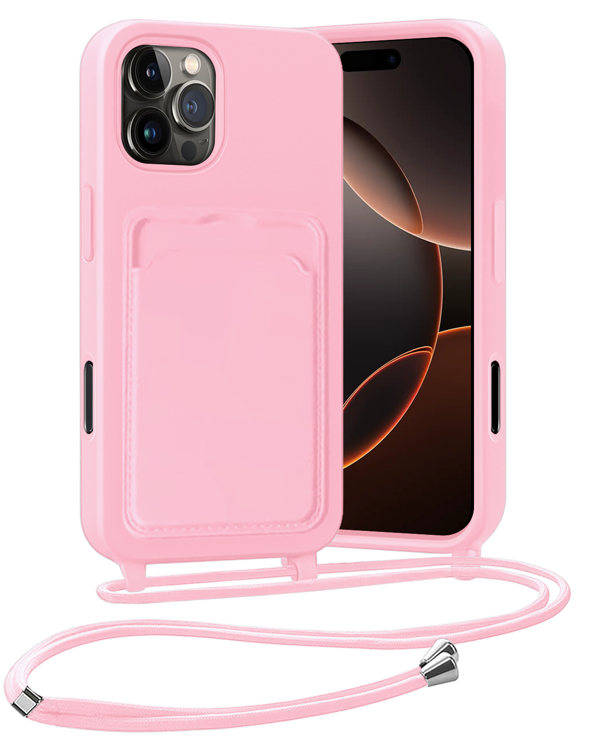 Nomfy Nomfy iPhone 16 Pro Max Hoesje Pashouder met Koord - Lichtroze
