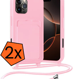 Nomfy Nomfy iPhone 16 Pro Max Hoesje Pashouder met Koord - Lichtroze - 2 PACK