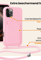 Nomfy Nomfy iPhone 16 Pro Max Hoesje Pashouder met Koord Met Screenprotector - Lichtroze