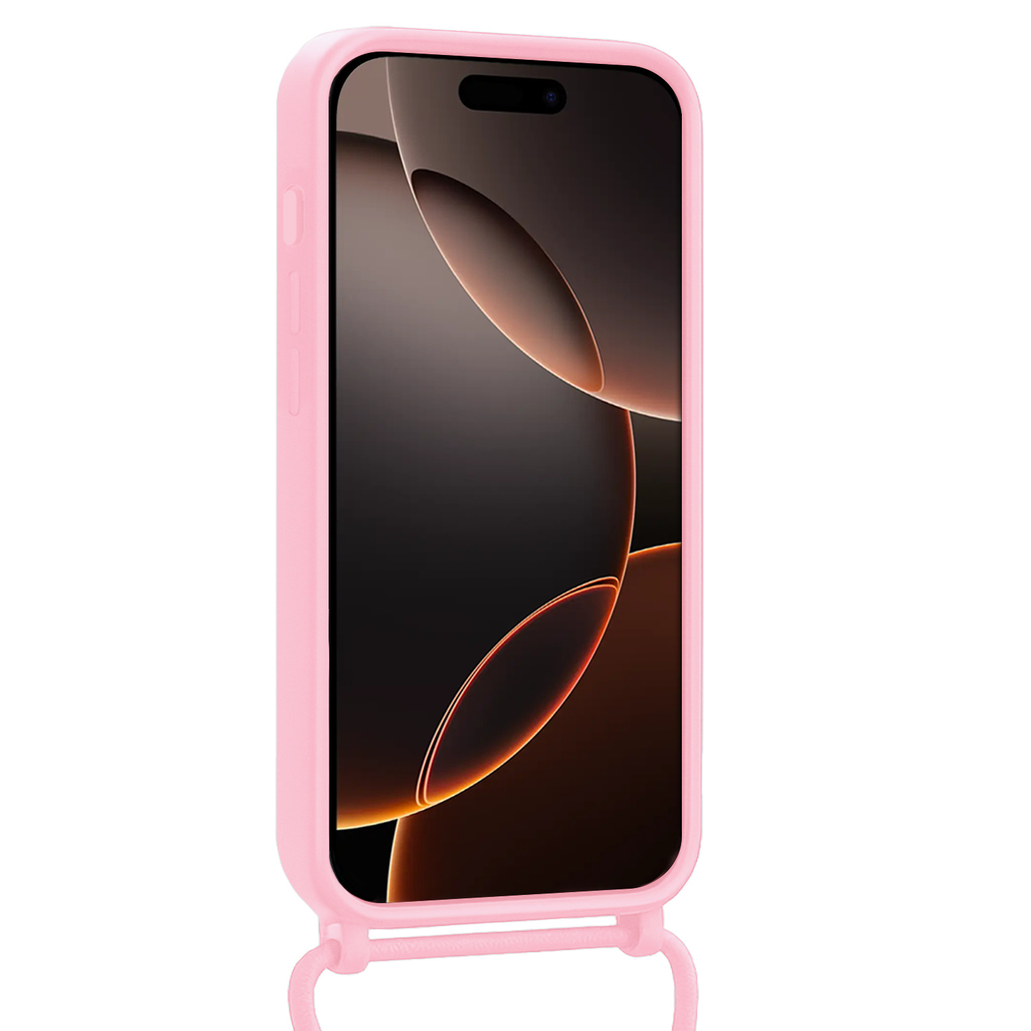 Nomfy Nomfy iPhone 16 Pro Max Hoesje Pashouder met Koord Met Screenprotector - Lichtroze