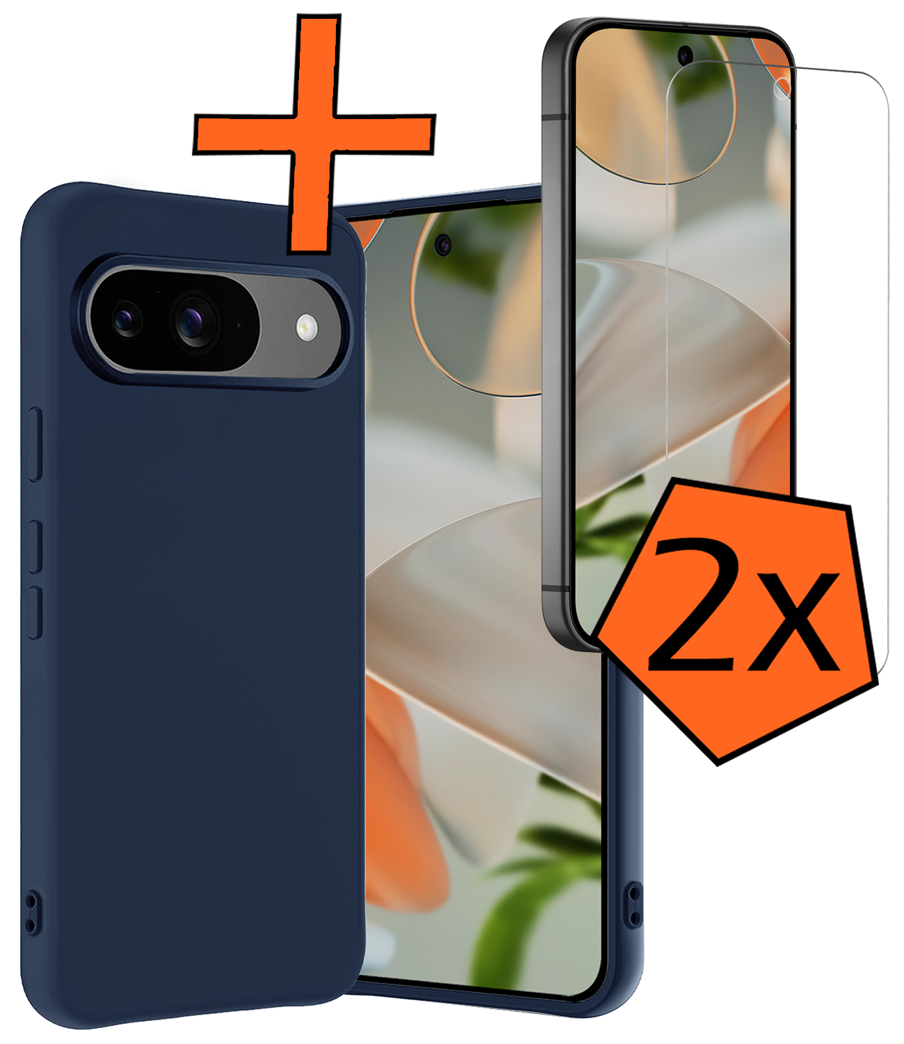 Nomfy Nomfy Google Pixel 10 Hoesje Siliconen Met 2x Screenprotector - Donkerblauw