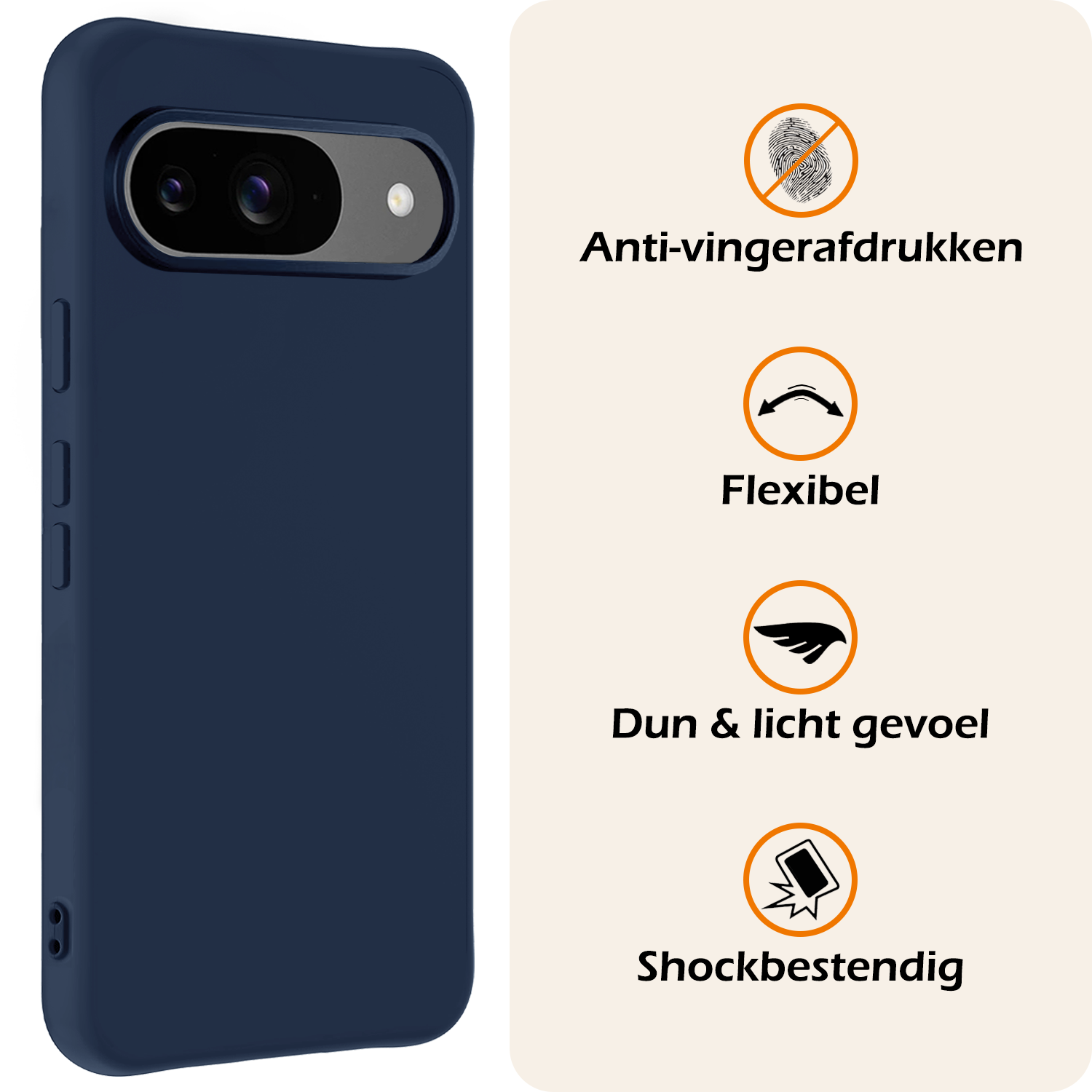 Nomfy Nomfy Google Pixel 10 Hoesje Siliconen Met 2x Screenprotector - Donkerblauw