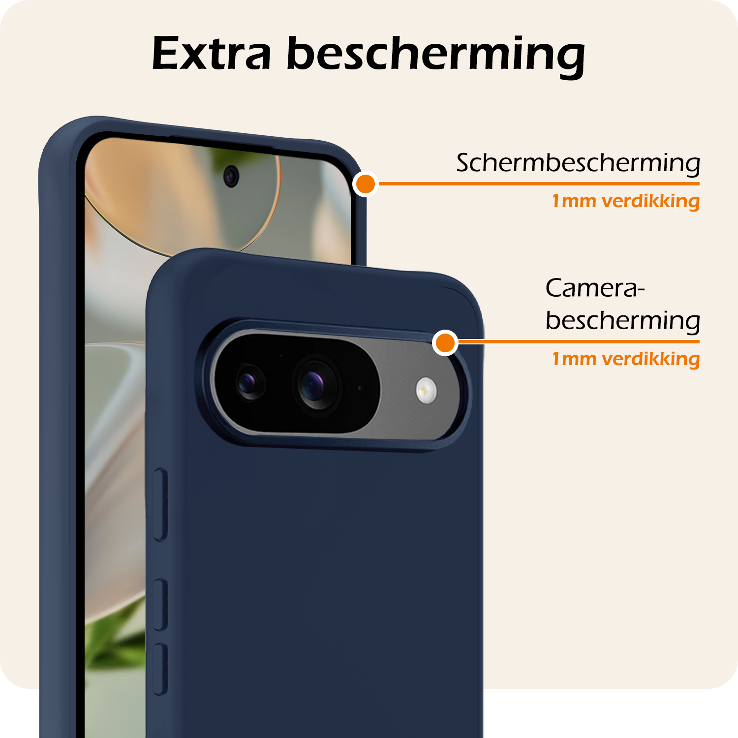 Nomfy Nomfy Google Pixel 10 Hoesje Siliconen Met 2x Screenprotector - Donkerblauw