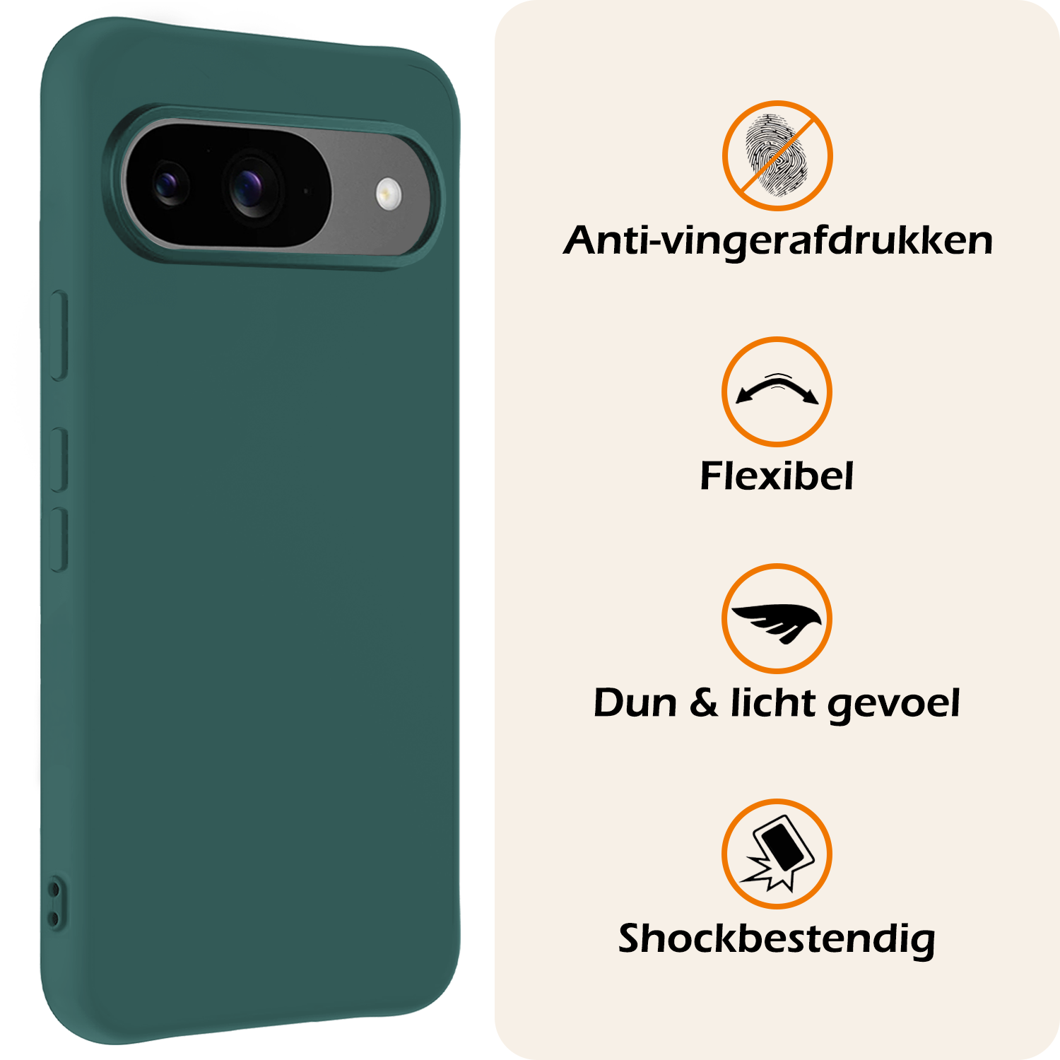 Nomfy Nomfy Google Pixel 10 Hoesje Siliconen Met 2x Screenprotector - Donkergroen
