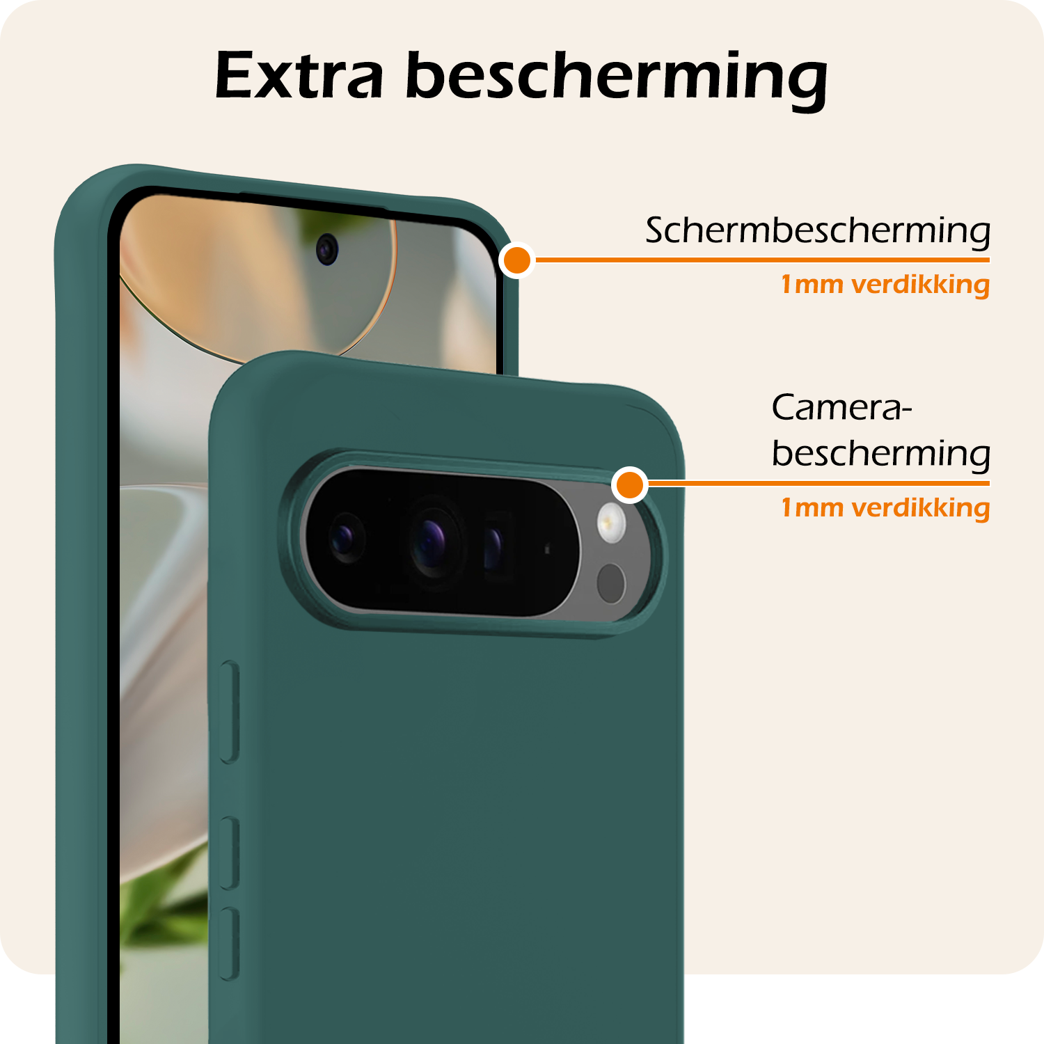 Nomfy Nomfy Google Pixel 10 Pro Hoesje Siliconen Met Screenprotector - Donkergroen
