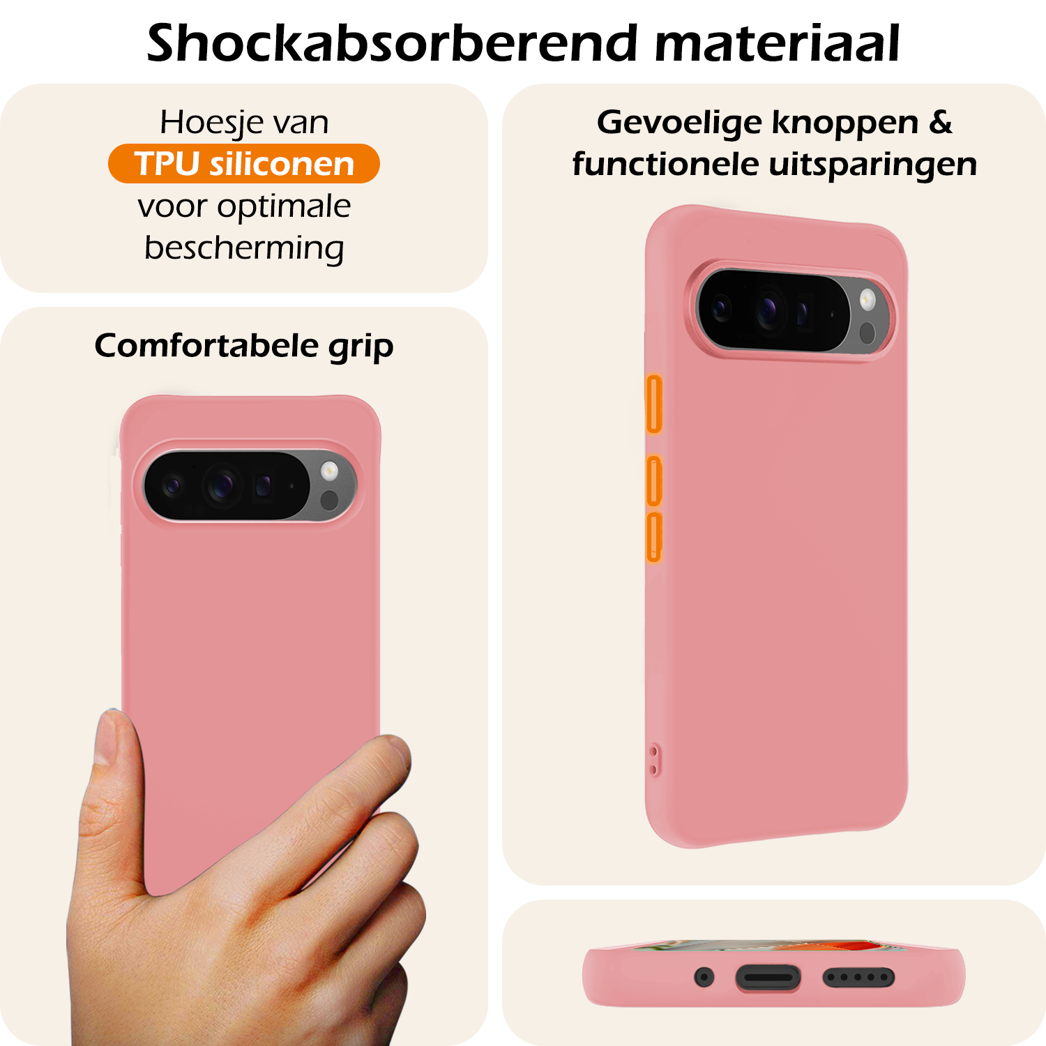 Nomfy Nomfy Google Pixel 10 Pro Hoesje Siliconen Met Screenprotector - Lichtroze
