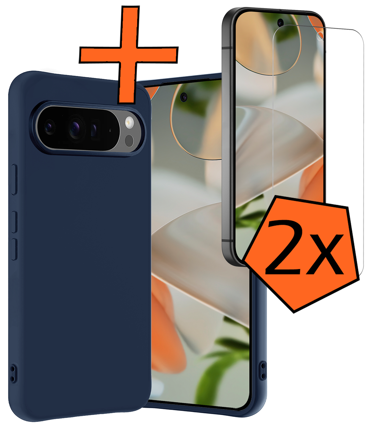 Nomfy Nomfy Google Pixel 10 Pro Hoesje Siliconen Met 2x Screenprotector - Donkerblauw