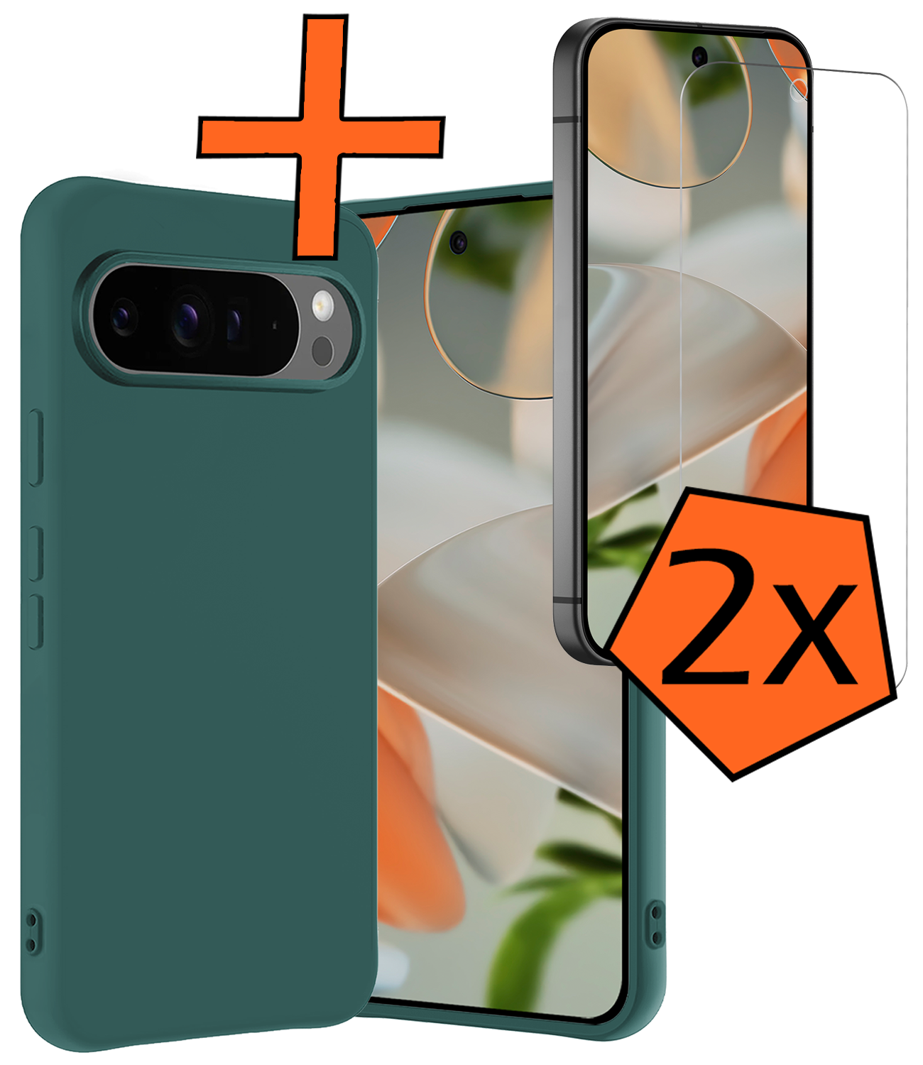 Nomfy Nomfy Google Pixel 10 Pro Hoesje Siliconen Met 2x Screenprotector - Donkergroen