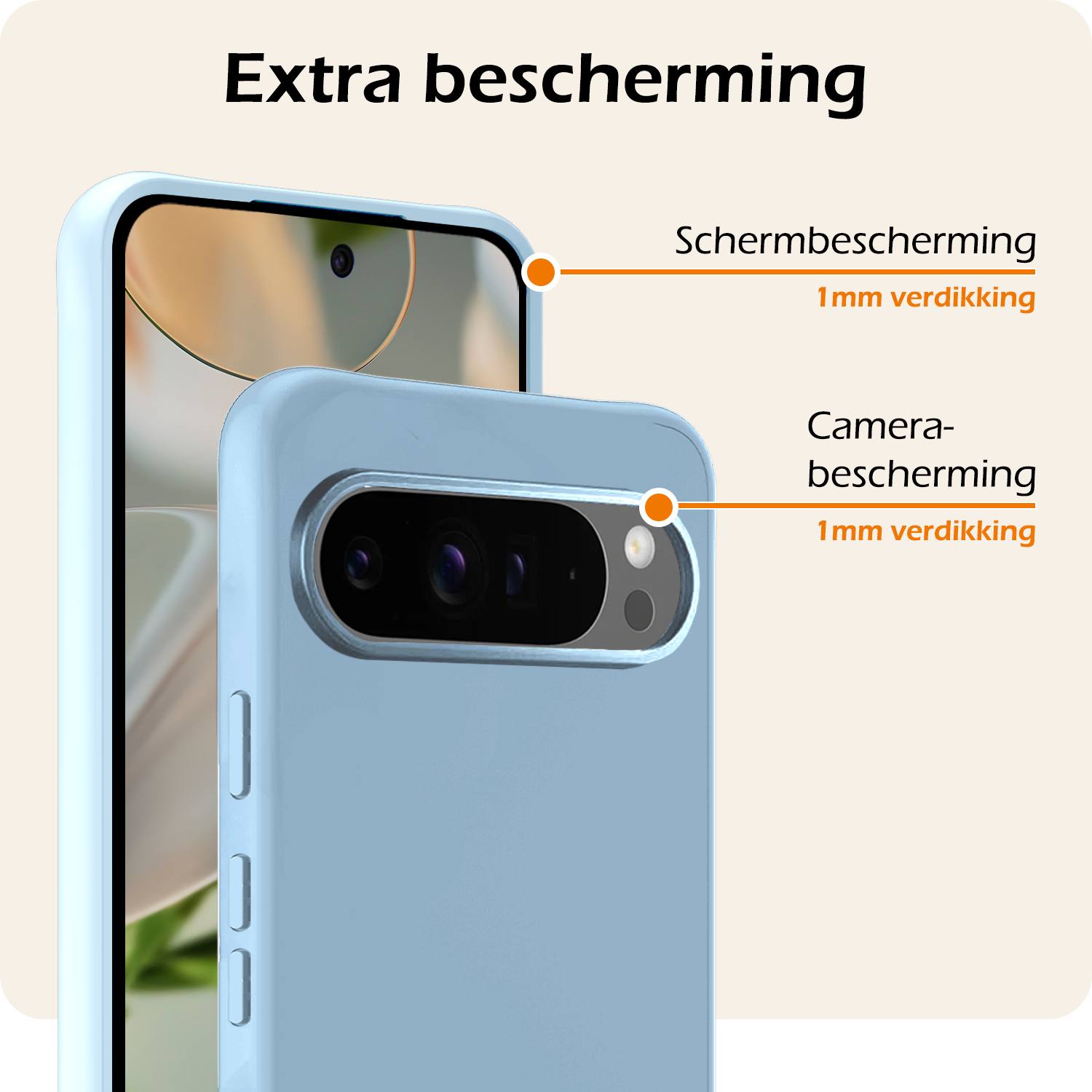 Nomfy Nomfy Google Pixel 10 Pro Hoesje Siliconen Met 2x Screenprotector - Lichtblauw