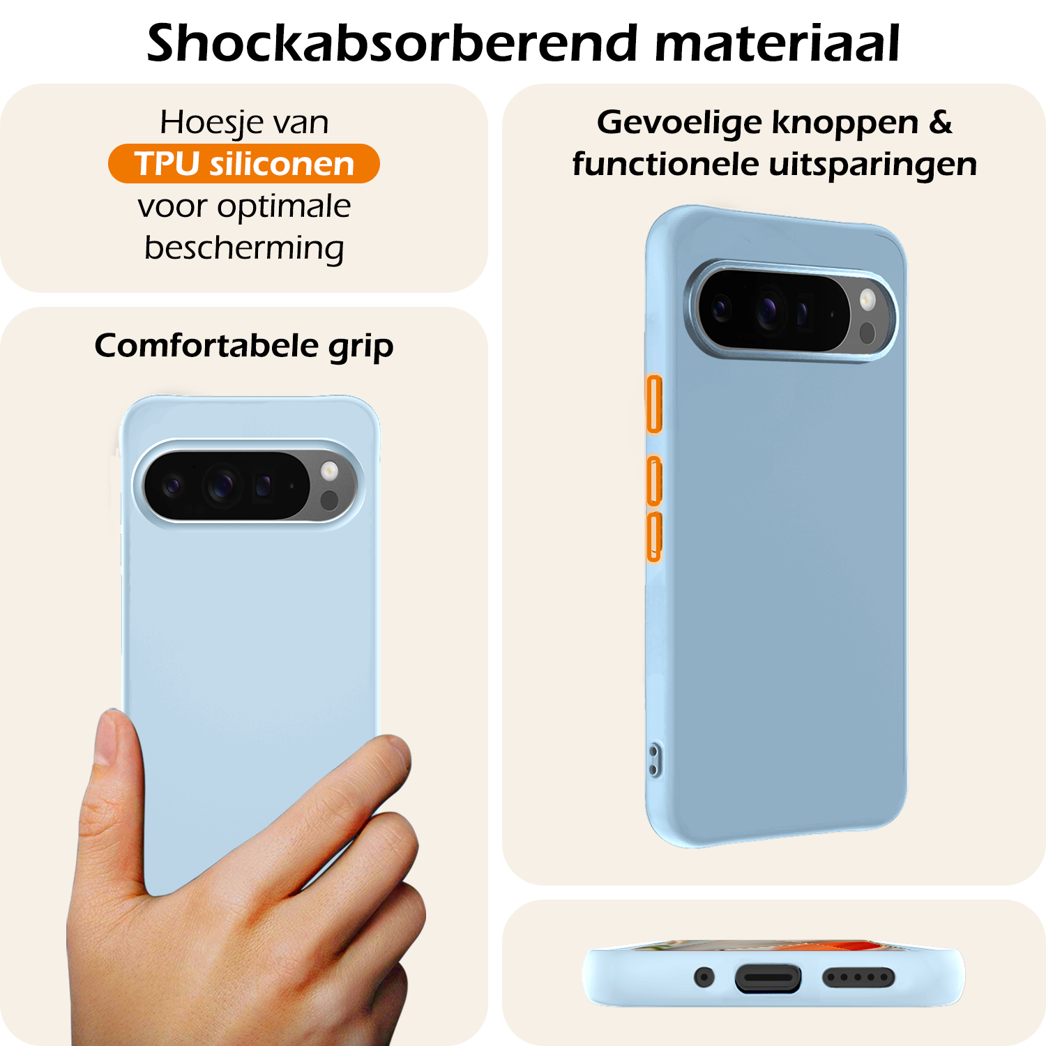 Nomfy Nomfy Google Pixel 10 Pro Hoesje Siliconen Met 2x Screenprotector - Lichtblauw