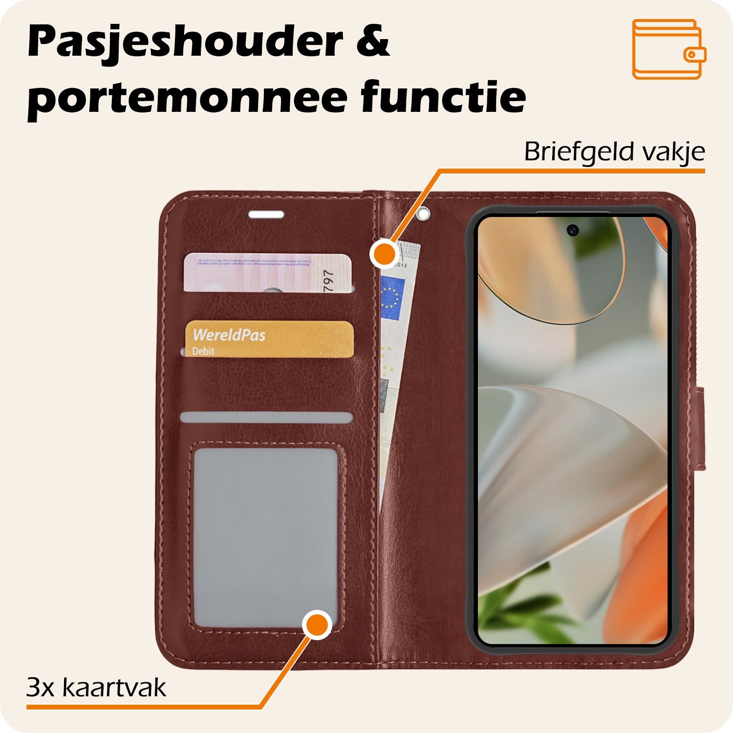 Nomfy Nomfy Google Pixel 10 Pro Hoesje Bookcase Met Screenprotector - Bruin