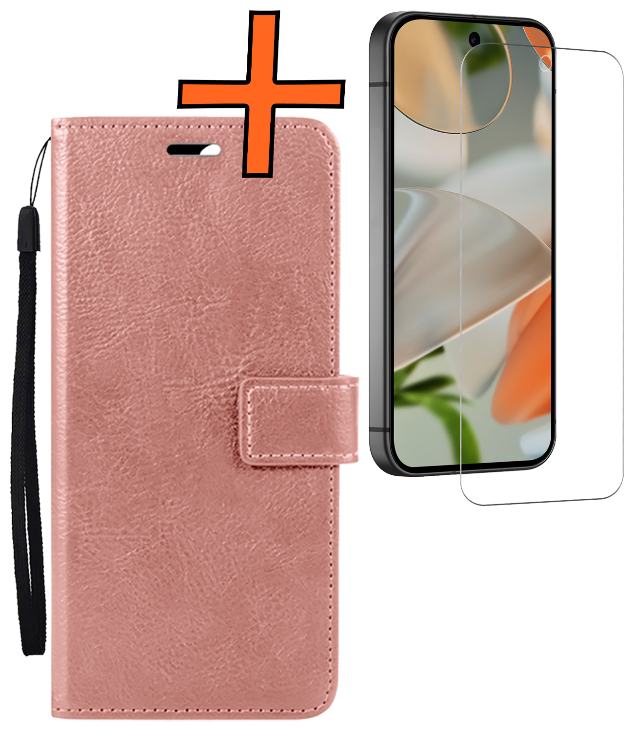 Nomfy Nomfy Google Pixel 10 Pro Hoesje Bookcase Met Screenprotector - Rose Goud