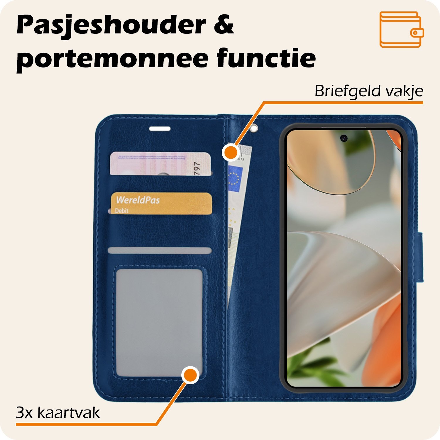 Nomfy Nomfy Google Pixel 10 Pro Hoesje Bookcase Met 2x Screenprotector - Donkerblauw