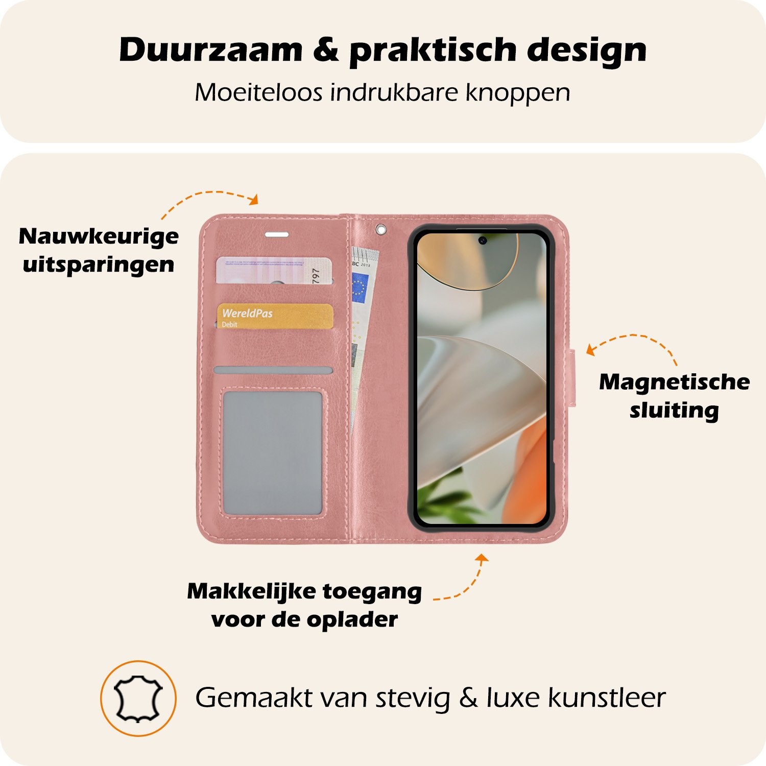 Nomfy Nomfy Google Pixel 10 Pro Hoesje Bookcase Met 2x Screenprotector - Rose Goud