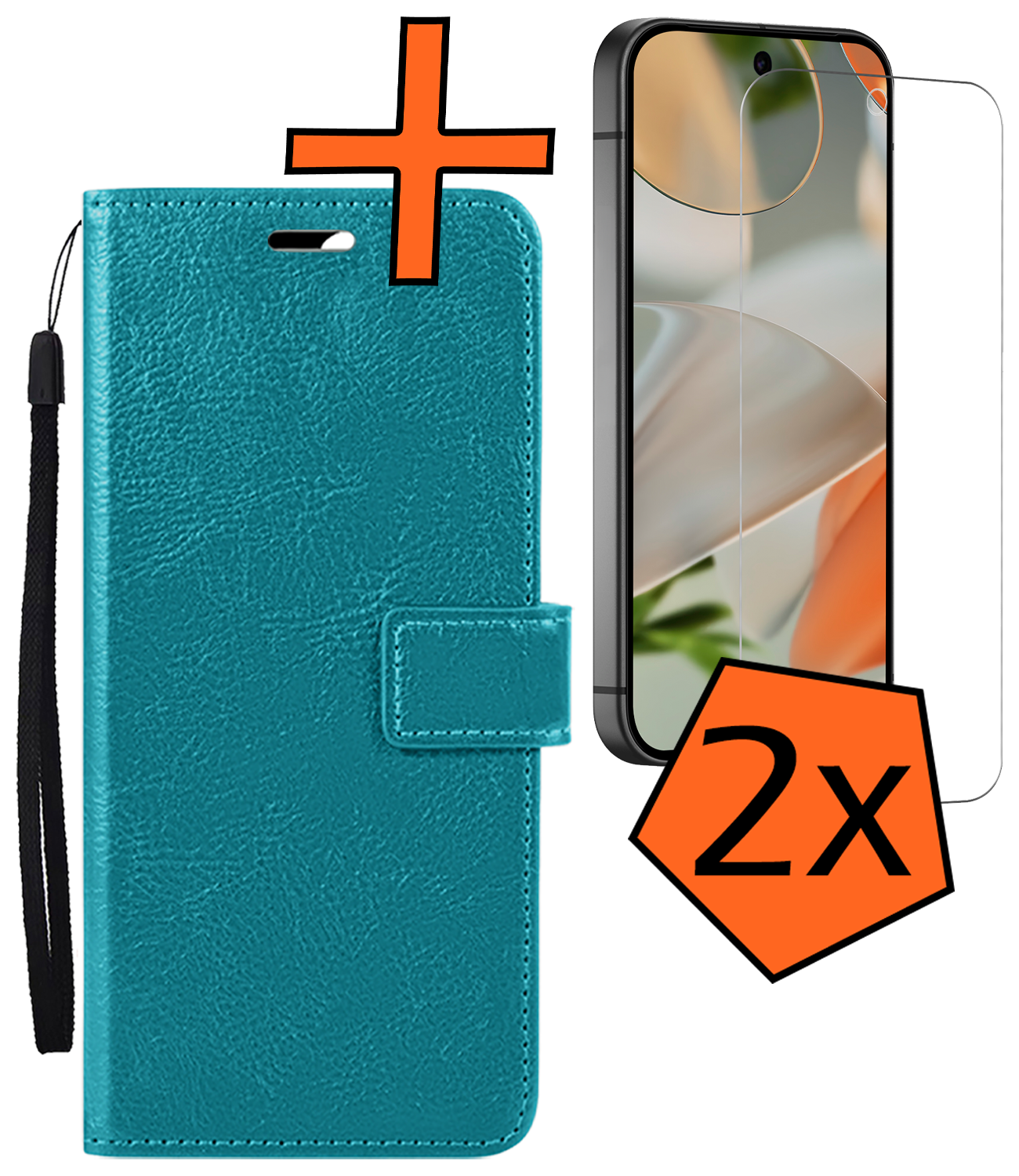 Nomfy Nomfy Google Pixel 10 Pro Hoesje Bookcase Met 2x Screenprotector - Turquoise