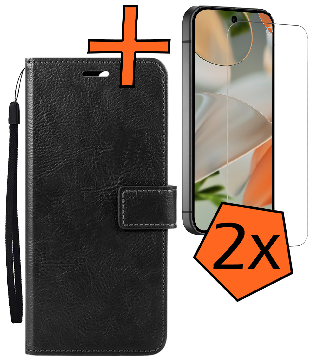 Nomfy Nomfy Google Pixel 10 Pro Hoesje Bookcase Met 2x Screenprotector - Zwart