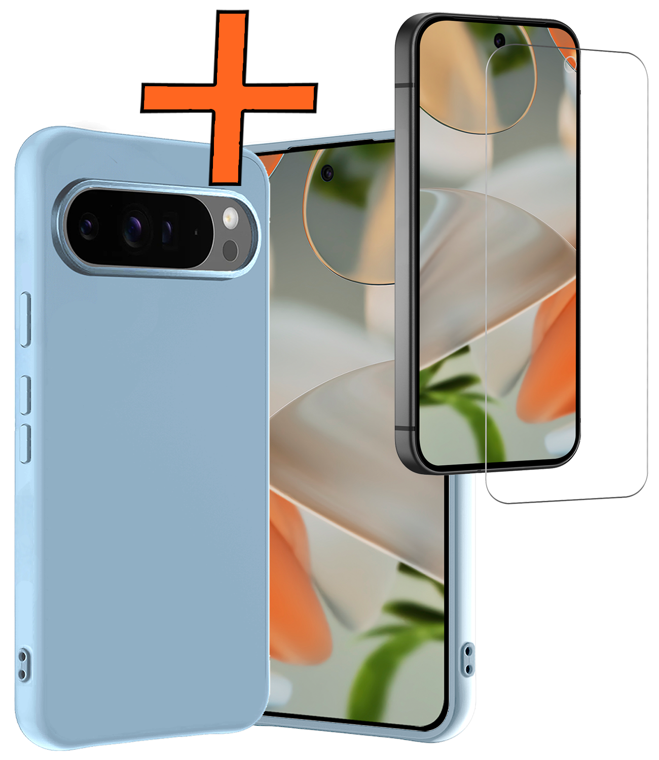 Nomfy Nomfy Google Pixel 10 Pro XL Hoesje Siliconen Met Screenprotector - Lichtblauw