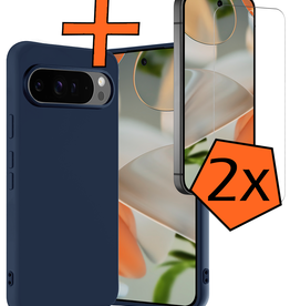 Nomfy Nomfy Google Pixel 10 Pro XL Hoesje Siliconen Met 2x Screenprotector - Donkerblauw