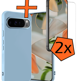 Nomfy Nomfy Google Pixel 10 Pro XL Hoesje Siliconen Met 2x Screenprotector - Lichtblauw