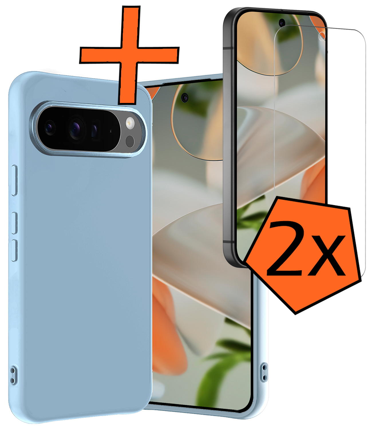 Nomfy Nomfy Google Pixel 10 Pro XL Hoesje Siliconen Met 2x Screenprotector - Lichtblauw