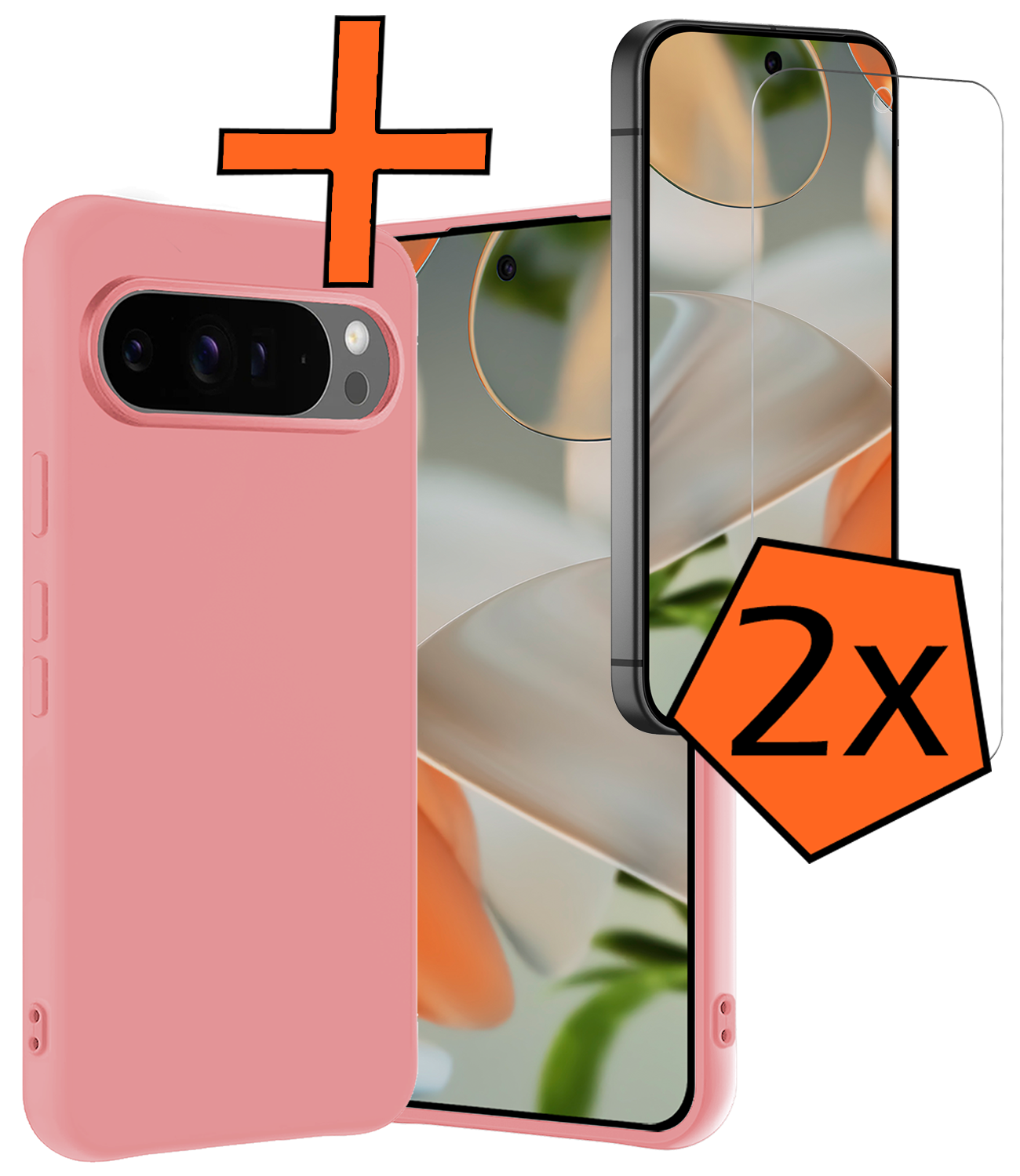 Nomfy Nomfy Google Pixel 10 Pro XL Hoesje Siliconen Met 2x Screenprotector - Lichtroze