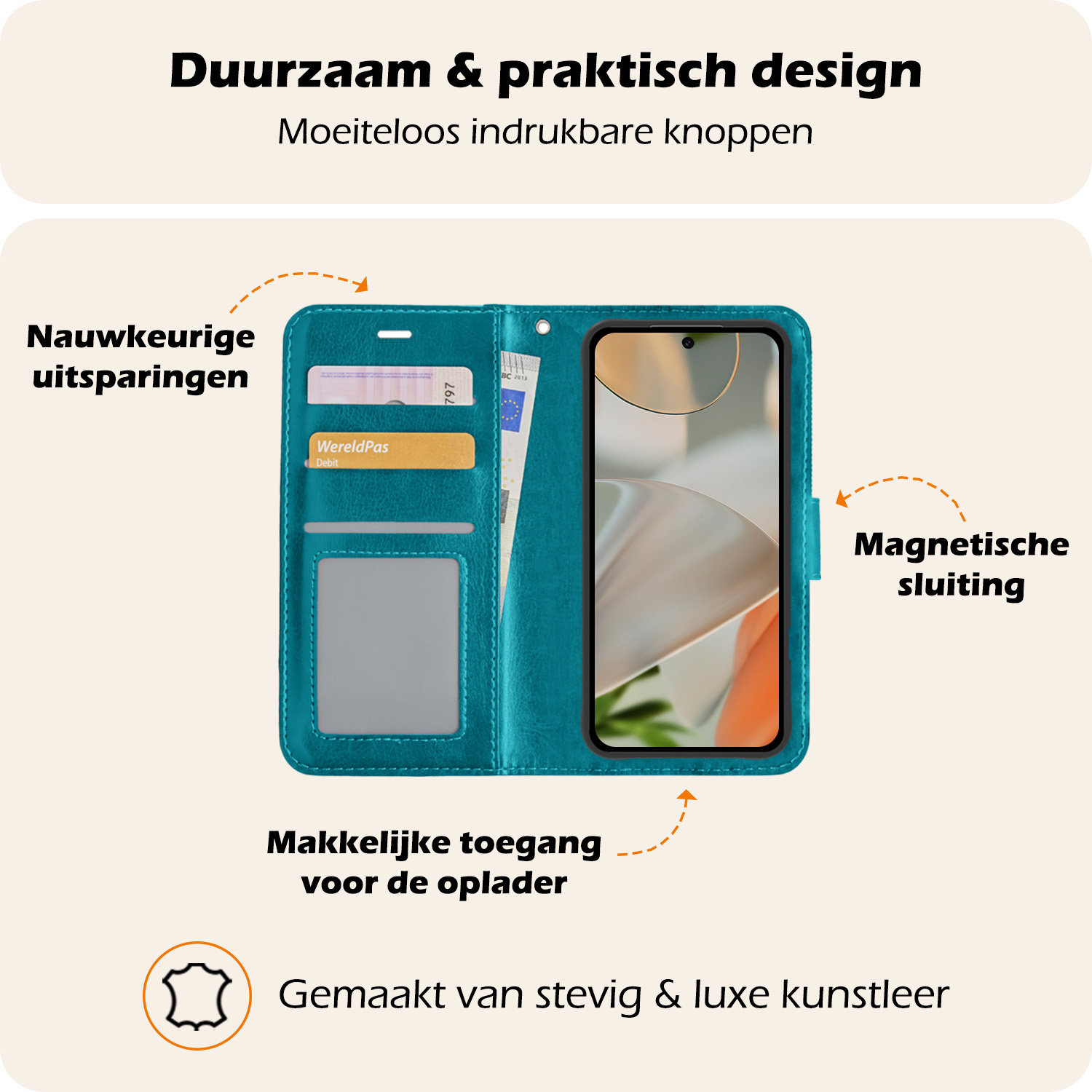 Nomfy Nomfy Google Pixel 10 Pro XL Hoesje Bookcase Met 2x Screenprotector - Turquoise