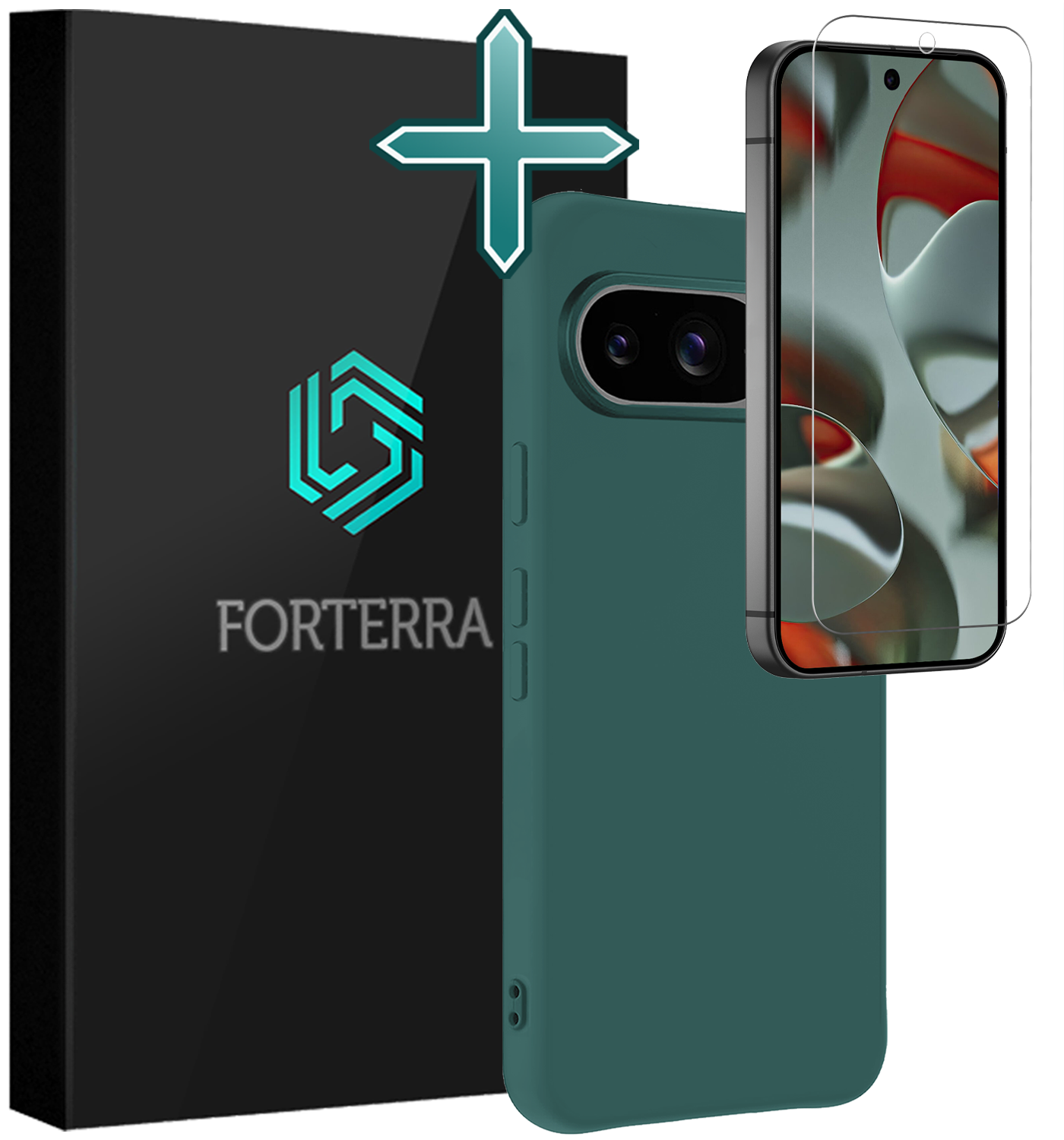 Forterra Forterra Google Pixel 10 Hoesje Siliconen Met Screenprotector - Donkergroen