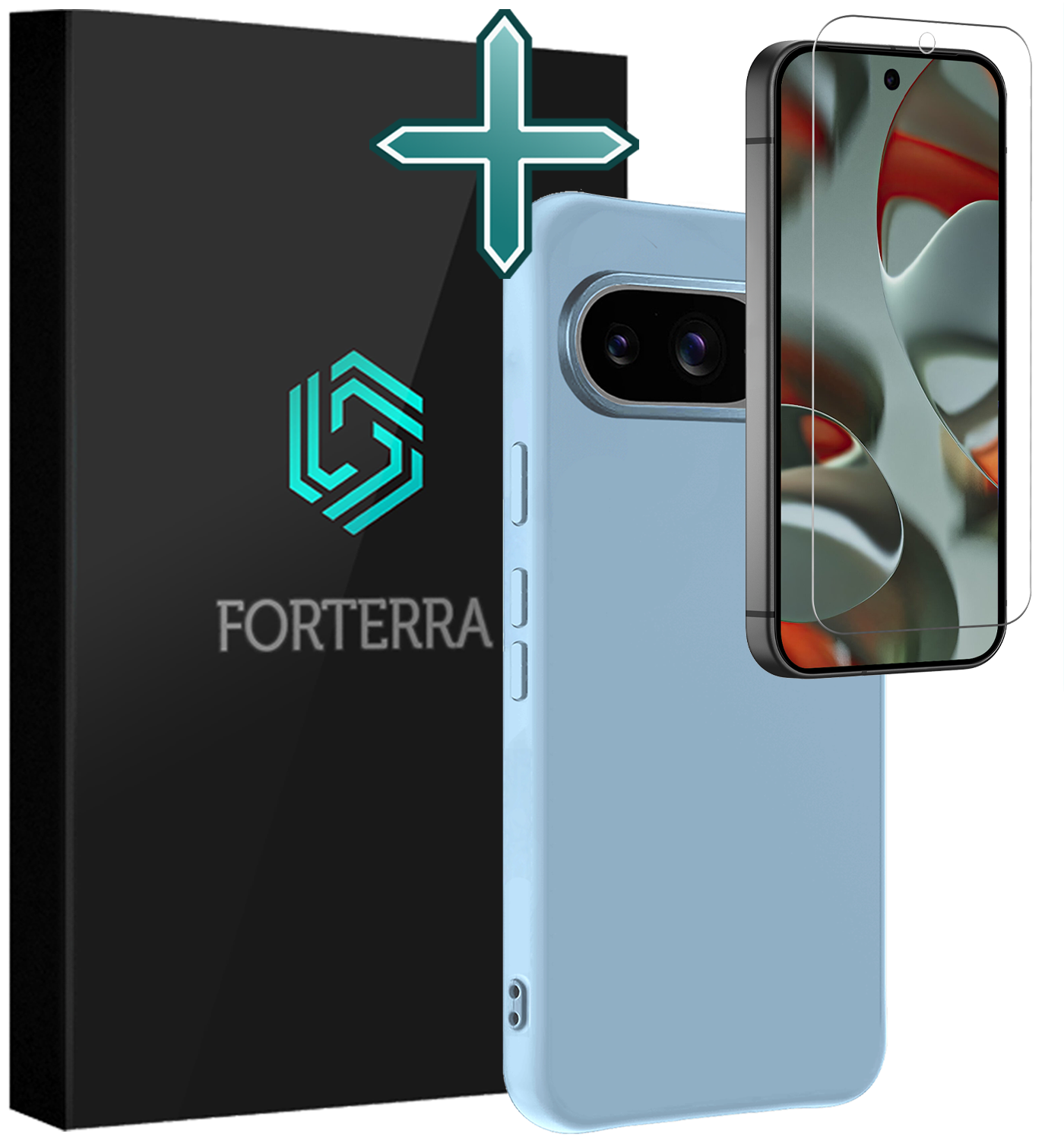 Forterra Forterra Google Pixel 10 Hoesje Siliconen Met Screenprotector - Lichtblauw