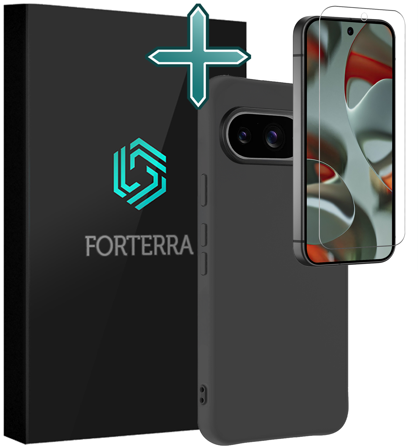 Forterra Forterra Google Pixel 10 Hoesje Siliconen Met Screenprotector - Zwart