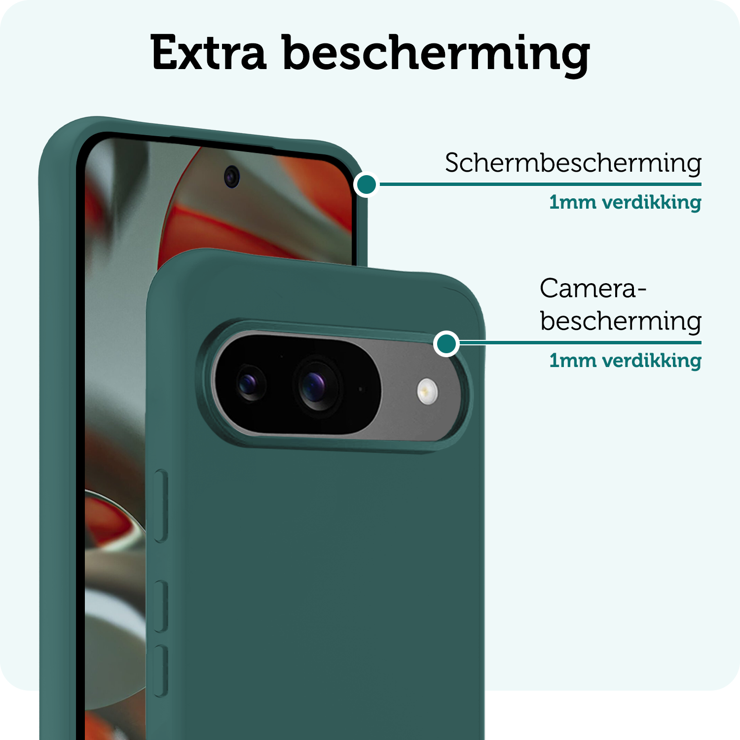 Forterra Forterra Google Pixel 10 Hoesje Siliconen Met 2x Screenprotector - Donkergroen